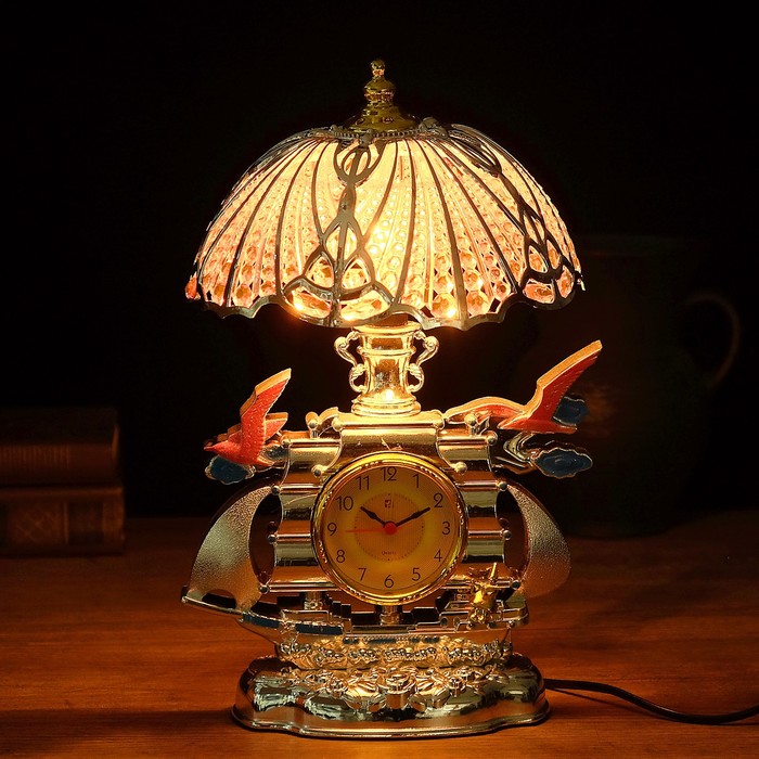 Часы-светильник с будильником "Корабль с чайками"