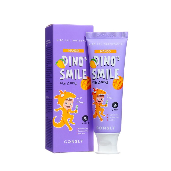 детская гелевая зубная паста consly dino s smile c ксилитом и вкусом манго 60 г Детская гелевая зубная паста Consly DINO's SMILE c ксилитом и вкусом манго, 60 г