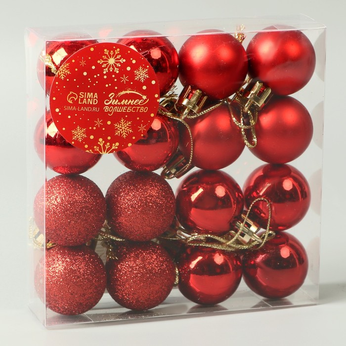 фото Набор шаров пластик d-3 см, 16 шт "праздничный переполох" красный зимнее волшебство