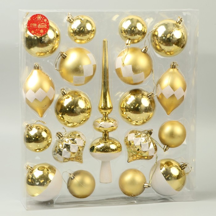 фото Набор украшений пластик 19 шт "льдинки" бело-золотой зимнее волшебство