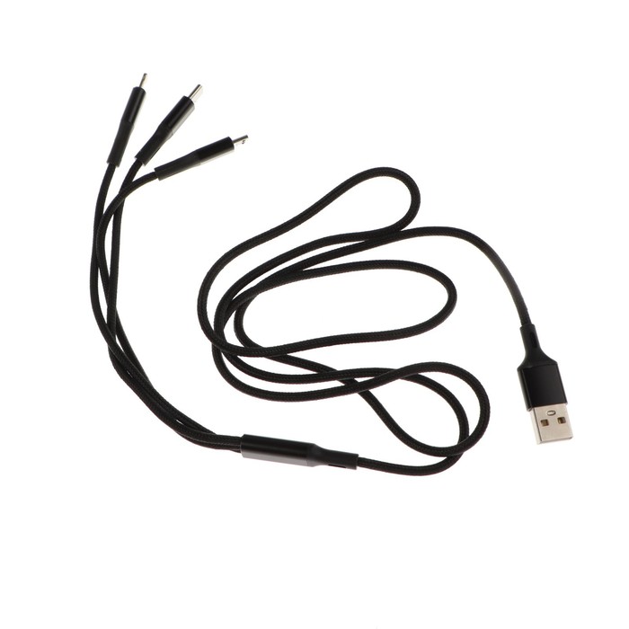 

Кабель 3 в 1 MB mobility, USB - microUSB/Lightning/Type-C, 2 А, 1 м, нейлон, черный