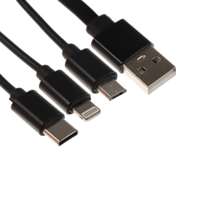 

Кабель 3 в 1 MB mobility, USB - microUSB/Lightning/Type-C, 2 А, рулетка, черный