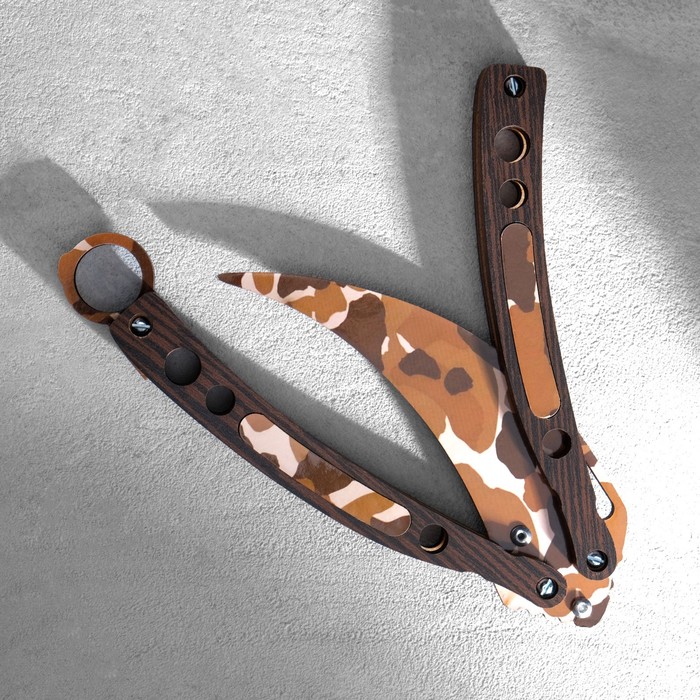 фото Сувенир деревянный "нож-бабочка. керамбит", коричневый камуфляж дарим красиво