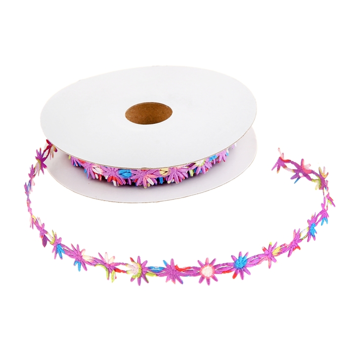 Лента декоративная "Пёстрые цветочки", цвет сиреневый