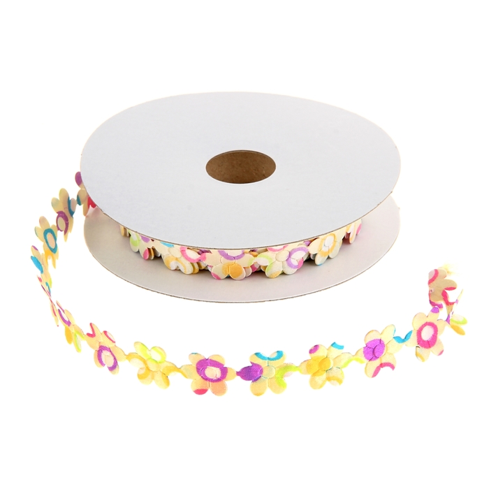 Лента декоративная "Разноцветные цветочки", цвет бежевый