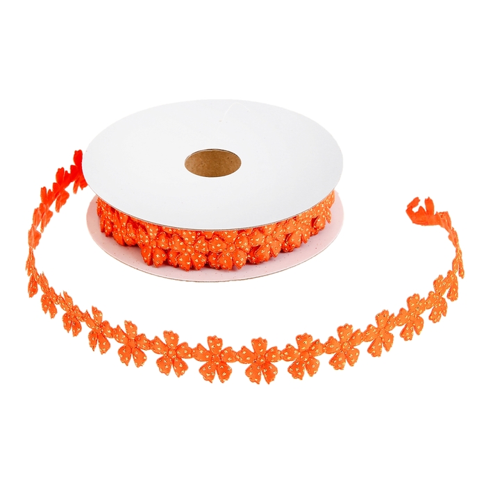 Лента декоративная с блёстками "Цветочки", цвет оранжевый