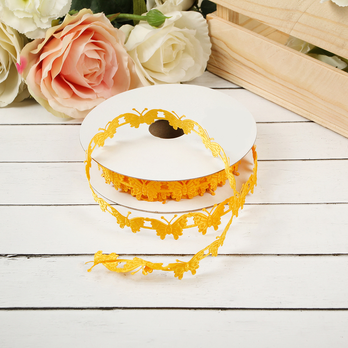 Лента декоративная "Бабочки", цвет жёлтый