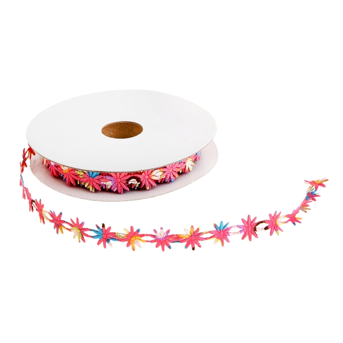 Лента декоративная "Пёстрые цветочки", цвет малиновый