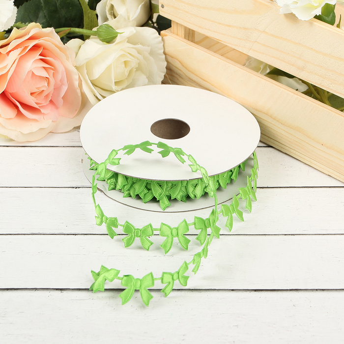 Лента декоративная "Бантики", цвет зелёный