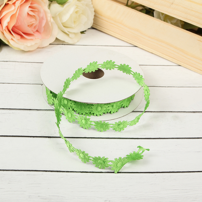 Лента декоративная "Ромашки", цвет зелёный