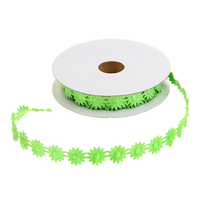 Лента декоративная "Ромашки", цвет зелёный