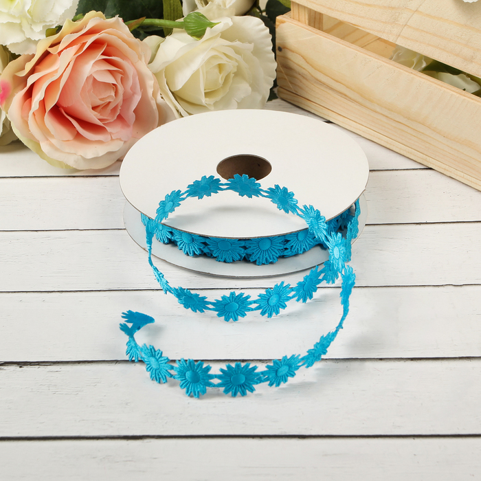 Лента декоративная "Ромашки", цвет бирюзовый