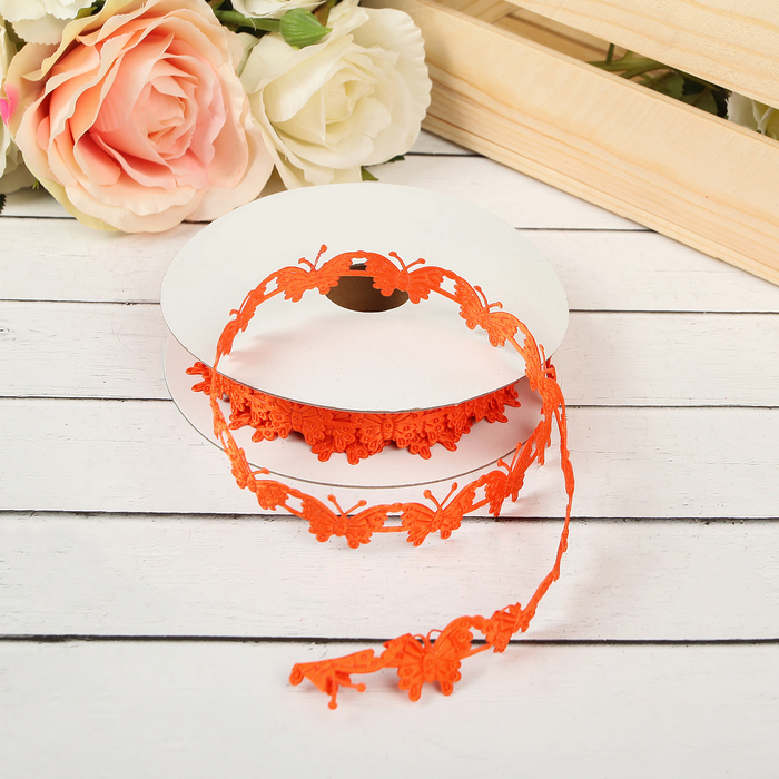 Лента декоративная "Бабочки", цвет оранжевый