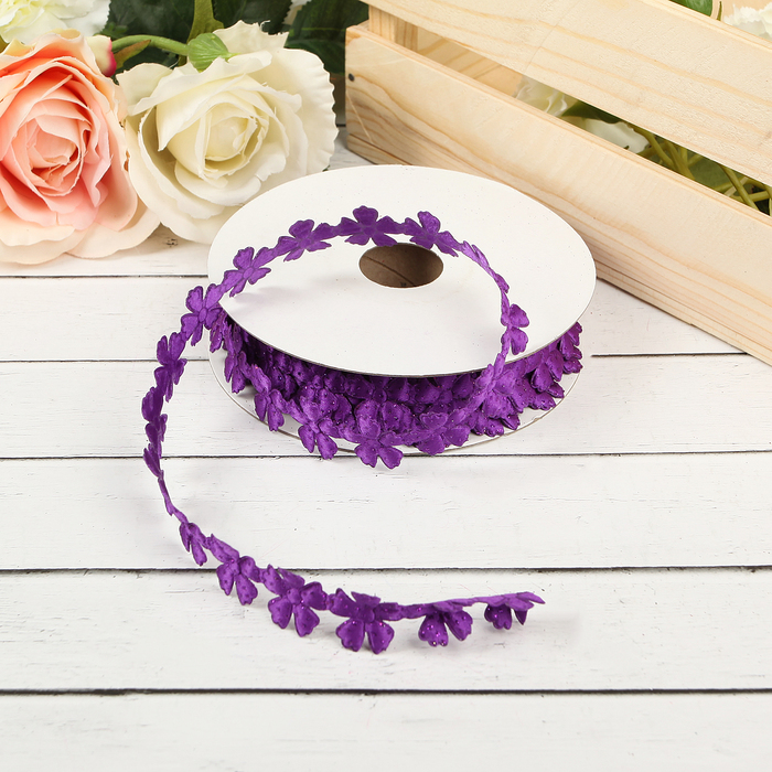 Лента декоративная с блёстками "Цветочки", цвет фиолетовый
