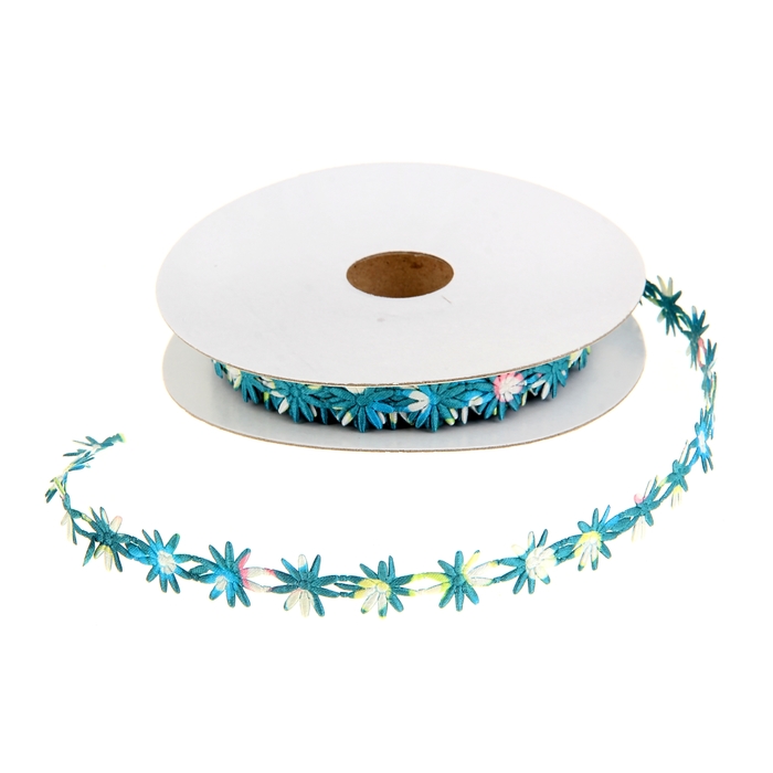 Лента декоративная "Пёстрые цветочки", цвет бирюзовый