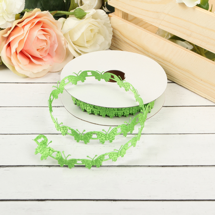 Лента декоративная "Бабочки", цвет зелёный