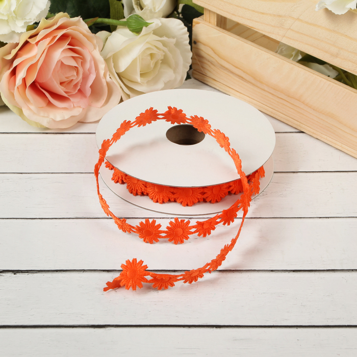 Лента декоративная "Ромашки", цвет оранжевый
