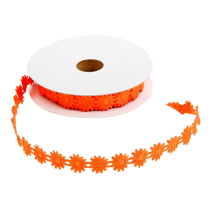 Лента декоративная "Ромашки", цвет оранжевый
