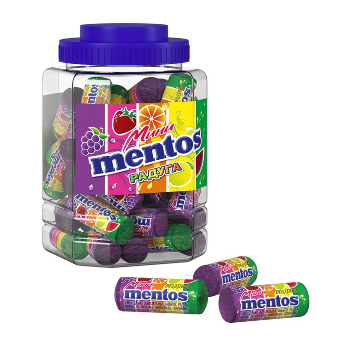 Жевательная конфета Mentos мини радуга, банка 10 г конфета жевательная вспыш чувики фруктовые язычки 10 г
