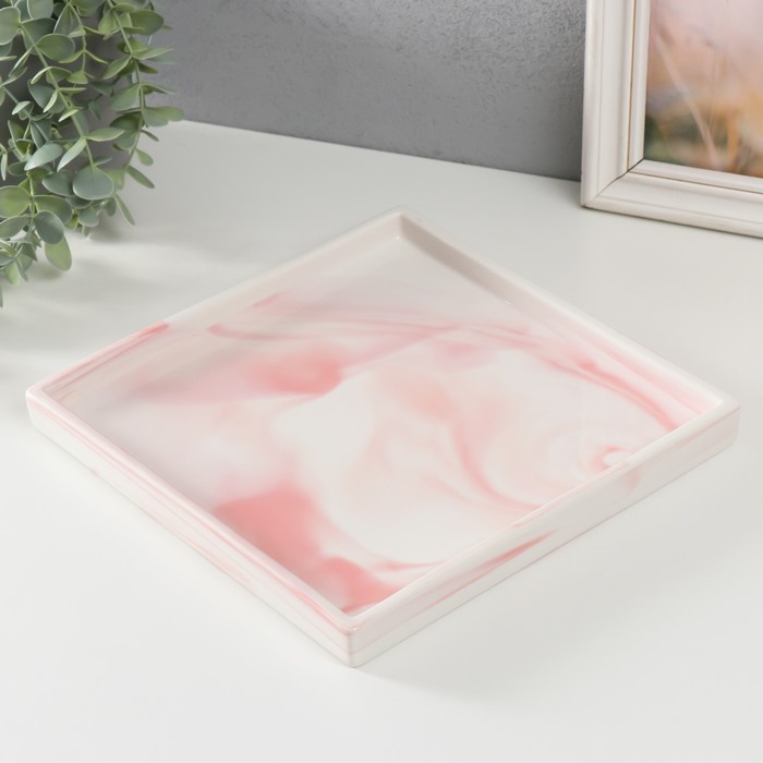 цена Подставка интерьерная керамика Розовый мрамор квадрат 30х30 см