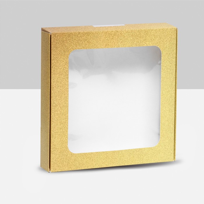Коробка самосборная, с окном, золотая, 16 х 16 х 3 см коробка самосборная с праздником 16 х 16 х 3 см