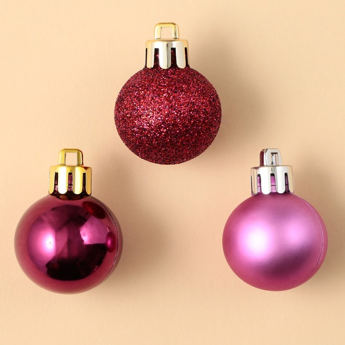 фото Набор ёлочных шаров, d-3 см, 6 шт, пластик, цвета розовый и винный зимнее волшебство