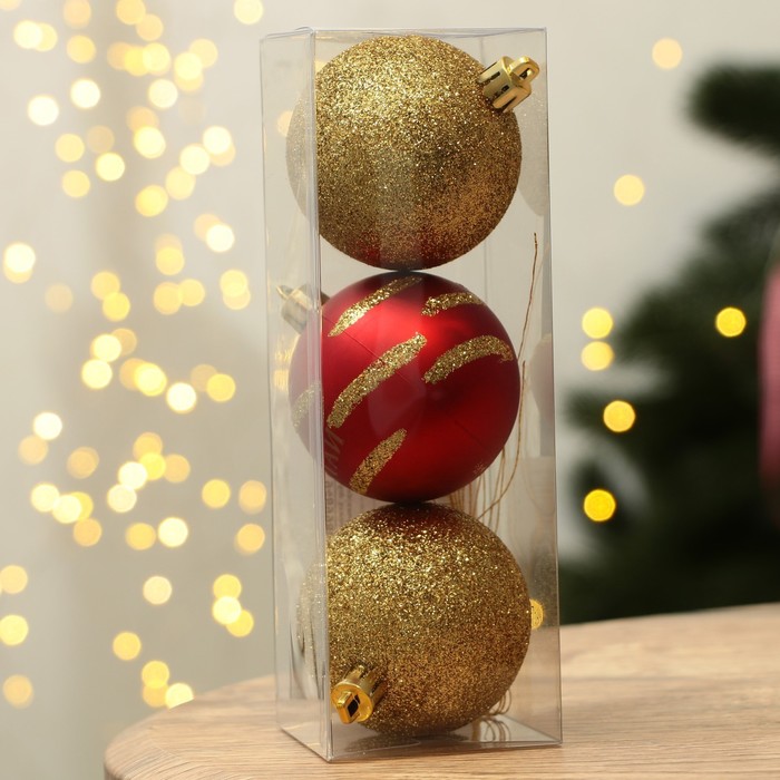 фото Набор ёлочных шаров «мечтай!», пластик, d-6, 3 шт, красный и золото зимнее волшебство