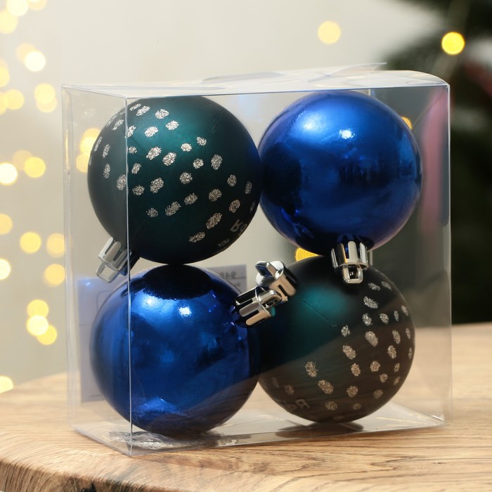 фото Набор ёлочных шаров «счастья!», d-6, 4 шт, пластик, синий с серебром зимнее волшебство