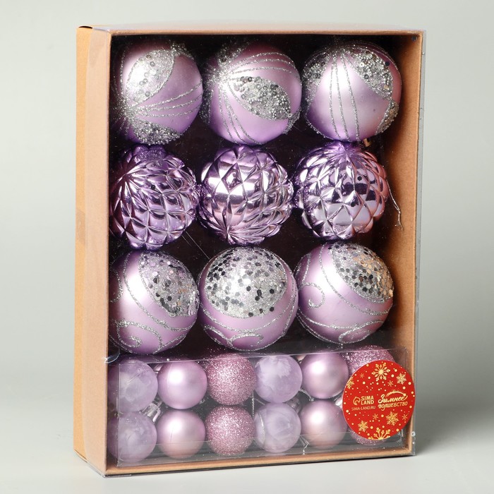 фото Набор шаров пластик d-2,5 и 5,5 см, 33 шт "хоровод" сиреневый зимнее волшебство