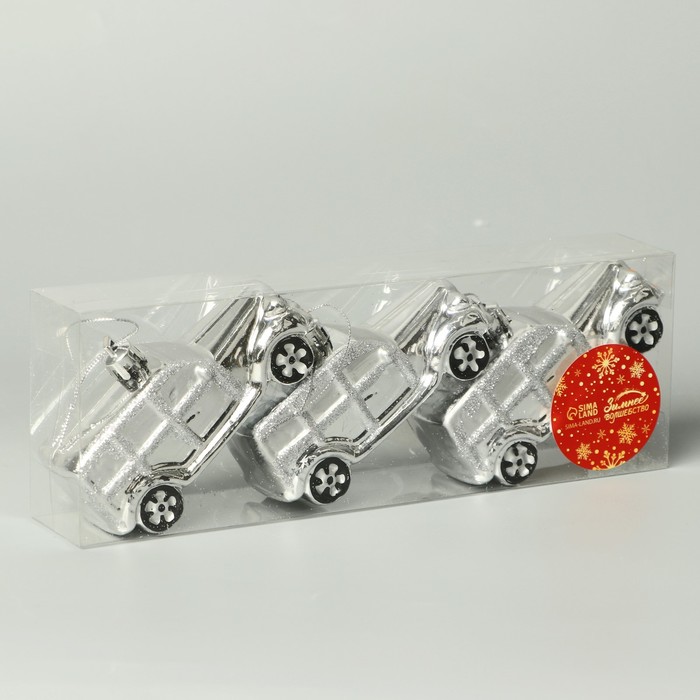 фото Набор украшений пластик 3 шт "модельки" 9х3,5 см, серебро зимнее волшебство