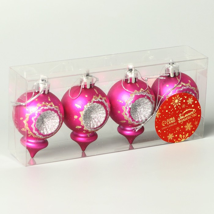 фото Набор украшений пластик 4 шт "огонёк" 4х6 см, розовый зимнее волшебство