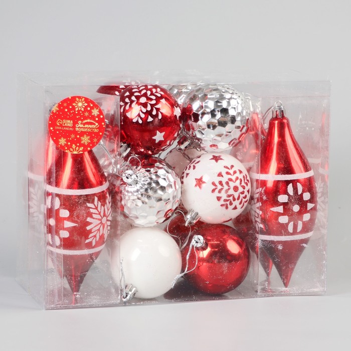 фото Набор украшений пластик 16 шт "снежинки ассорти" d-5,5 см, сосулька 13,5 см, микс зимнее волшебство