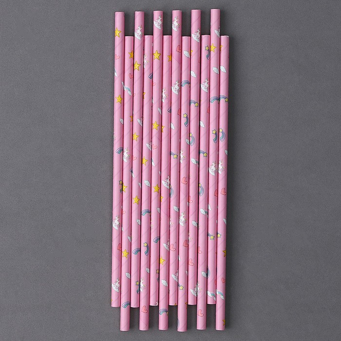 Трубочки для коктейля «Звёздочки», набор 12 шт., цвет розовый