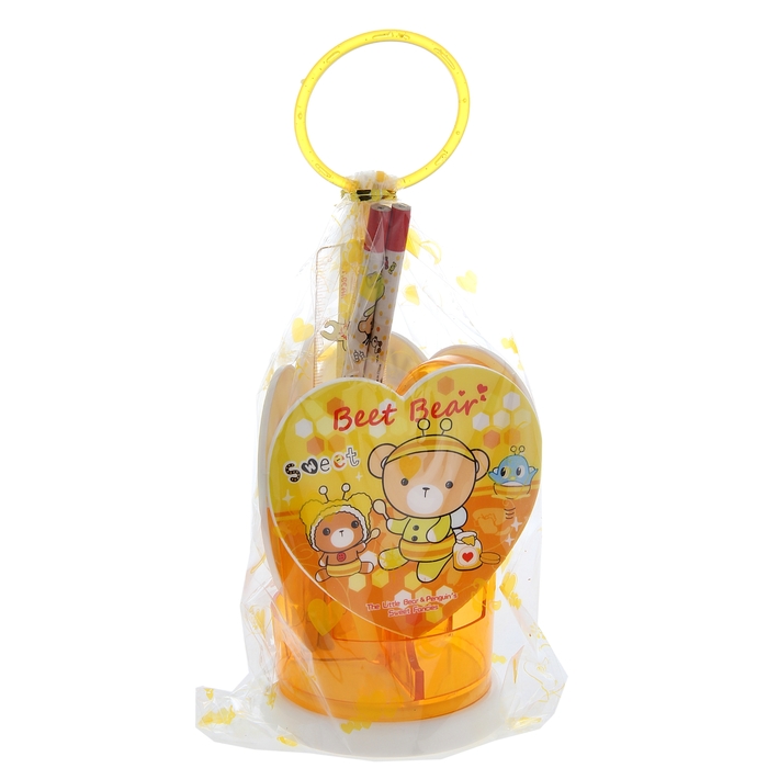 Набор настольный детский "Сердечки" 6 предметов: 2 карандаша, линейка, ножницы, точилка, подставка, МИКС