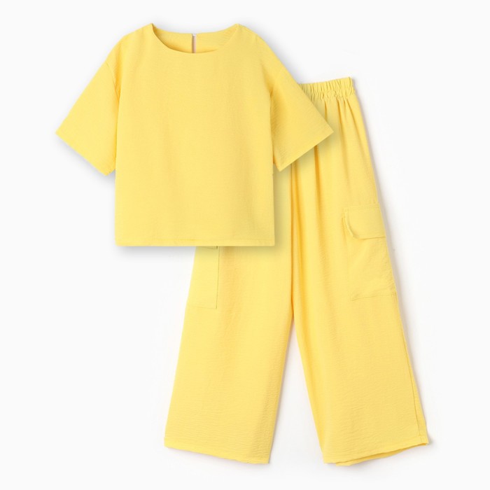 Костюм для девочки (футболка, брюки), цвет жёлтый, рост 134 см
