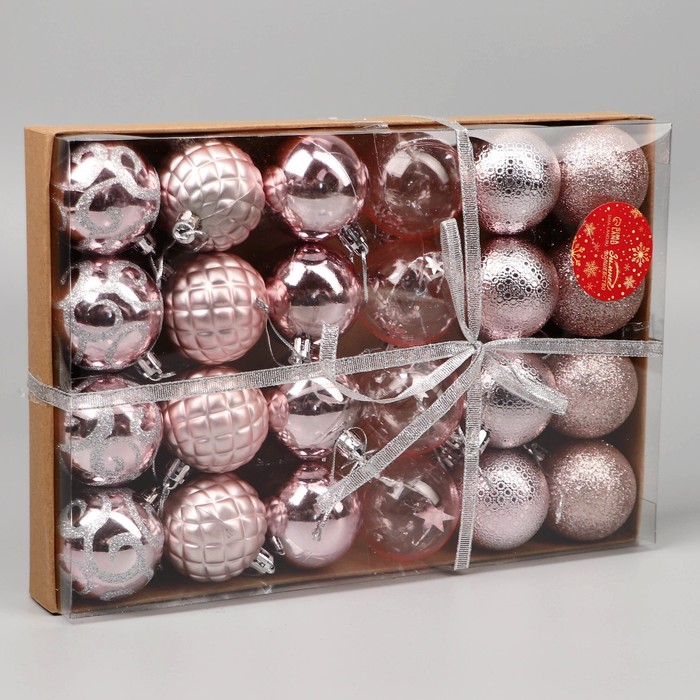 фото Набор шаров пластик d-4,5 см, 24 шт "морозные узоры" розовый зимнее волшебство