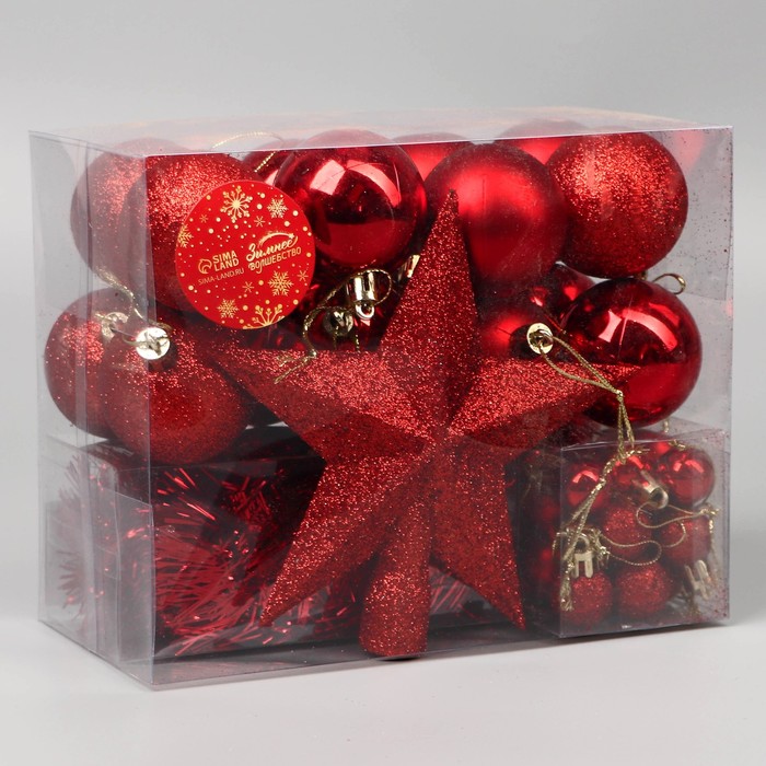 фото Набор украшений пластик 54 шт "звёздное небо" мишура 2,5 см, красный зимнее волшебство