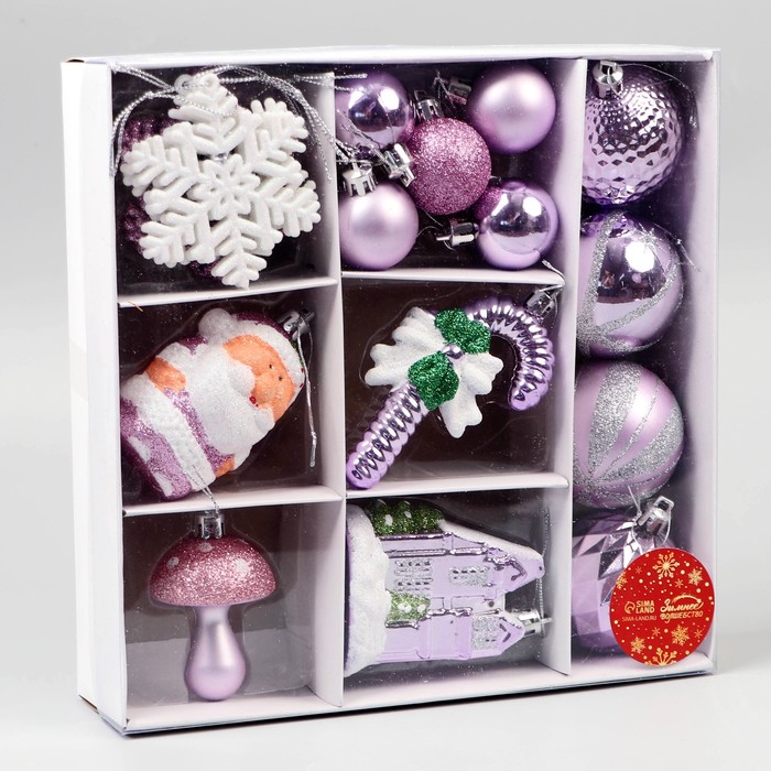 фото Набор украшений пластик 20 шт "праздничный" сиреневый белый зимнее волшебство