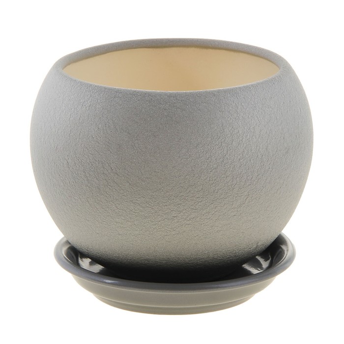 Кашпо "Шар" муар, серебро, 1,4 л