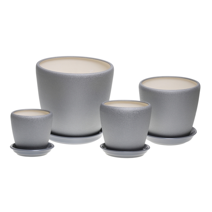 Набор кашпо 4 шт. "Грация" муар, серебро 10 л/ 4,5 л/ 2,3 л/ 1,2 л