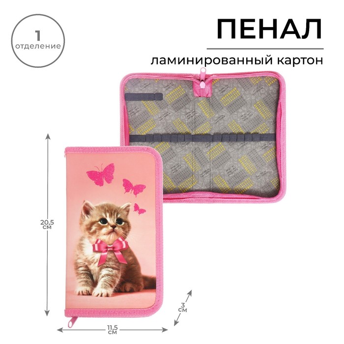 

Пенал 1 секция 115 х 205 х 30 мм, Calligrata "Милый котик", ламинированный картон