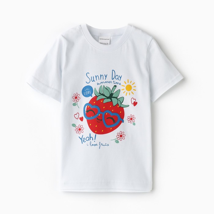 

Футболка для девочки "Sunny Day клубничка", цвет белый, рост 98-104 см