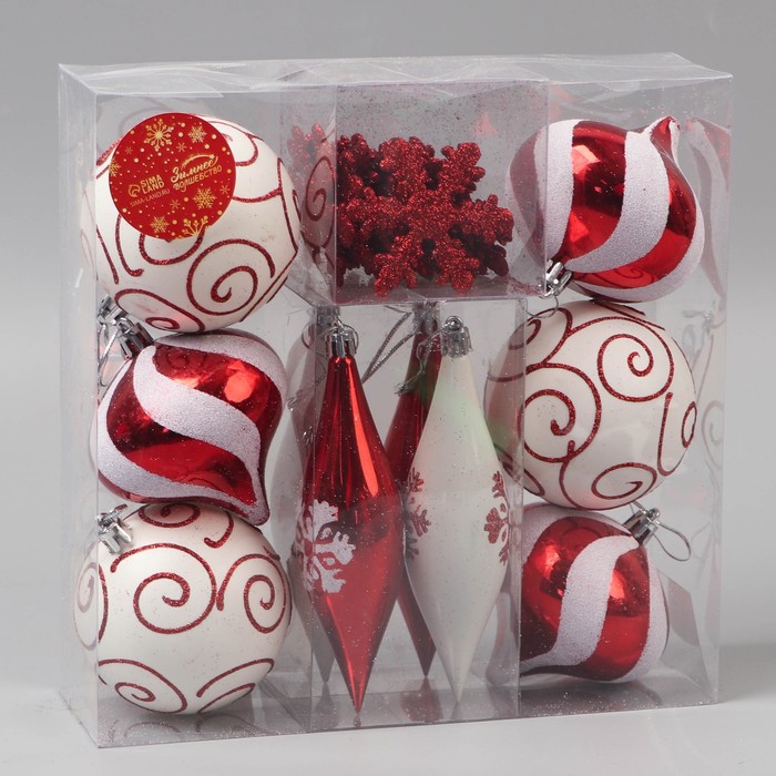 фото Набор украшений пластик 22 шт "морозный день" узоры, красно-белый зимнее волшебство