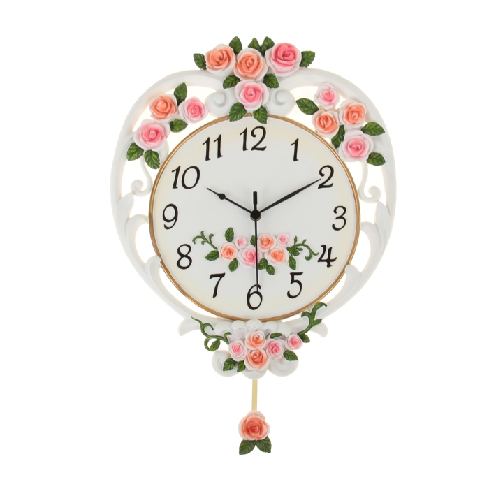 Часы настенные интерьерные "Нежные розы" с маятником