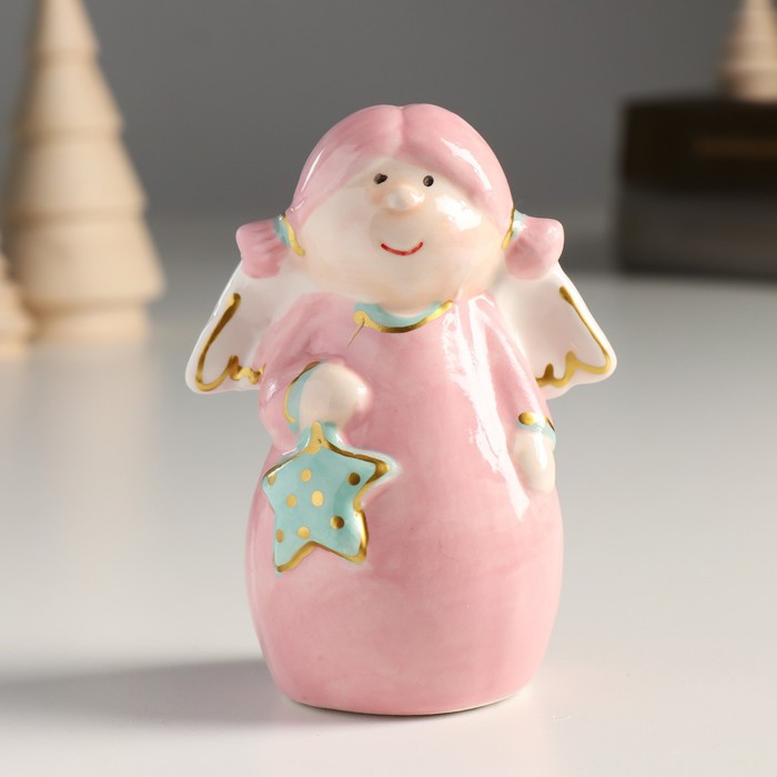 Сувенир керамика Девочка-ангел с хвостиками, розовое платье, с звёздочкой 9,3х6,6х4,7 см сувенир девочка с хвостиками селенит