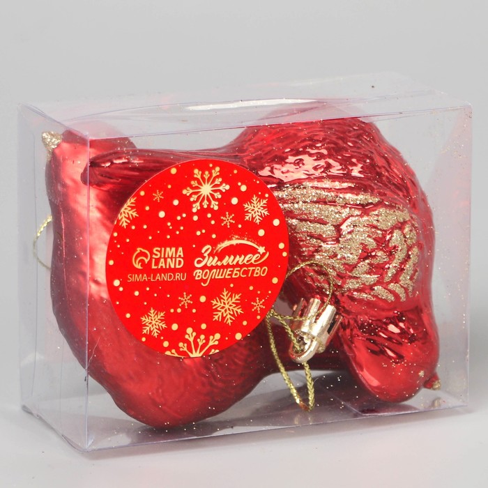 фото Украшение ёлочное "пташка" (набор 2 шт) 7х10 см, красный зимнее волшебство