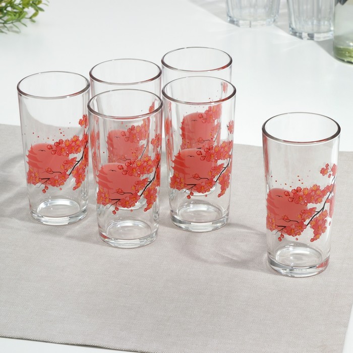 Набор стаканов «Веточка сакуры», стеклянный, 230 мл, 6 шт набор питьевой лимон стеклянный кувшин 6 стаканов 1500 230 мл
