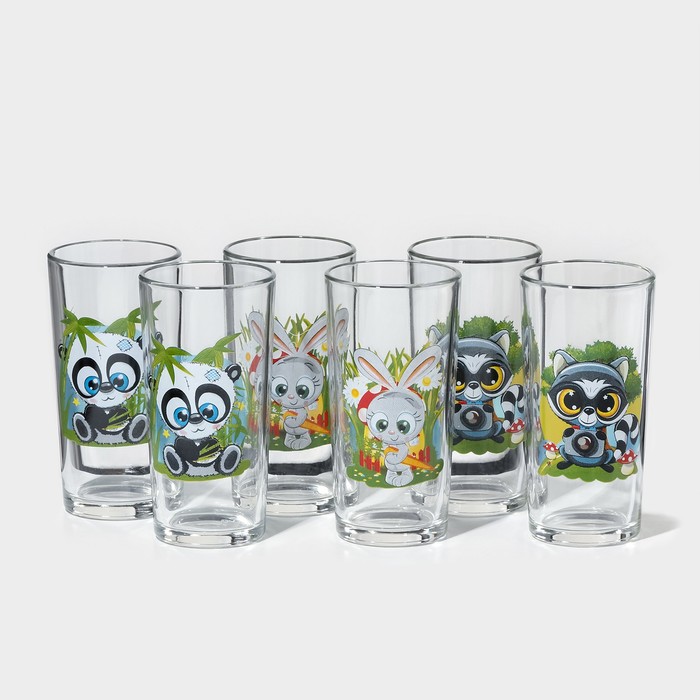 Набор стаканов «Веселые зверюшки», стеклянный, 230 мл, рисунок микс набор высоких стаканов букетик 230 мл 6 шт рисунок микс