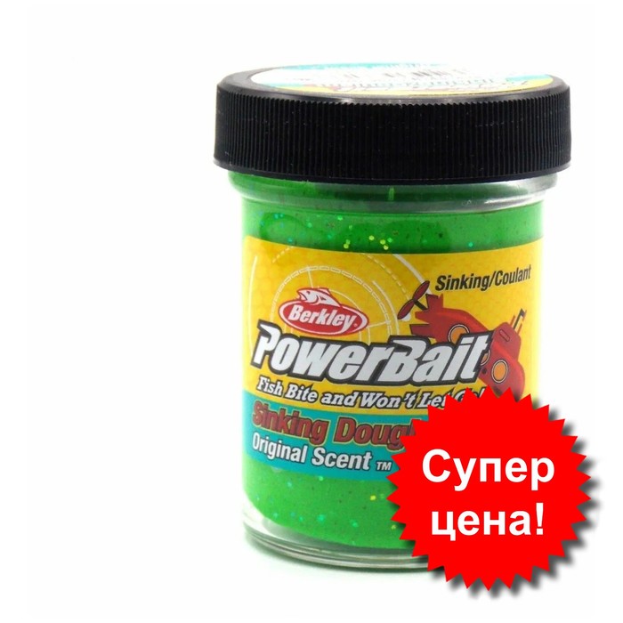 

Паста форелевая Berkley PowerBait Sinking Glitter, лайм, 50 гр