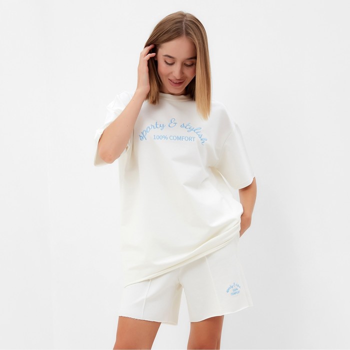 

Комплект (футболка, шорты) женский MINAKU: SPORTY & STYLISH цвет экрю, р-р 46